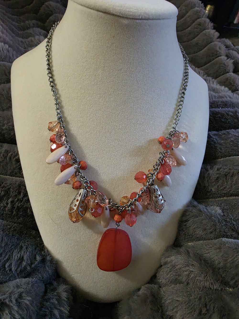 Coral Charm Beaded Statement Necklace - Women Jewelry